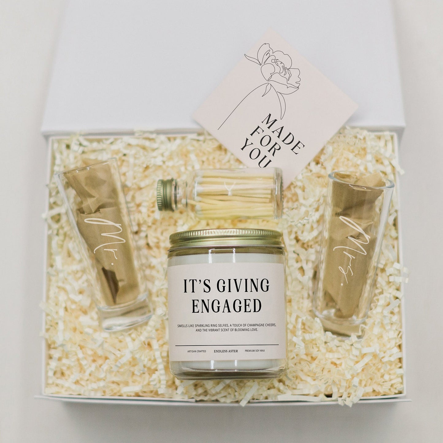 It's Giving Engaged Candle & Shot Glasses Gift Box