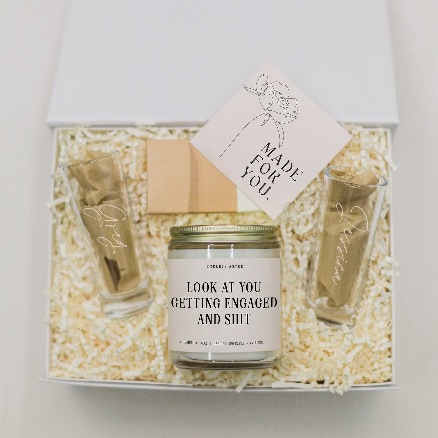 Look At You Getting Engaged And Shit Candle & Shot Glasses Gift Box