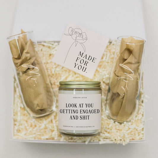 Look At You Getting Engaged And Shit Candle & Shot Glasses Gift Box